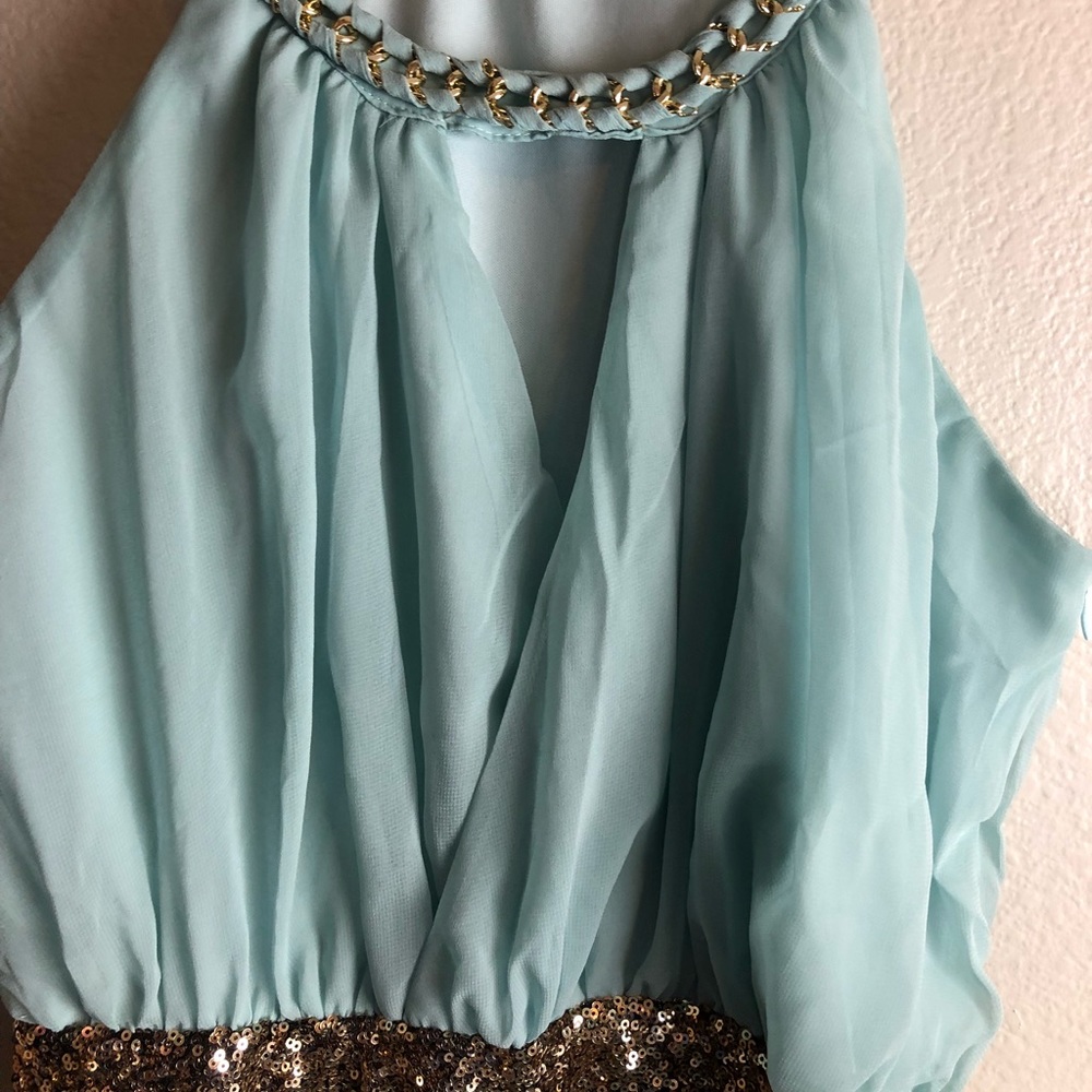XTaren Teal & Gold Sequin Cocktail Dress L - Picture 4 of 8